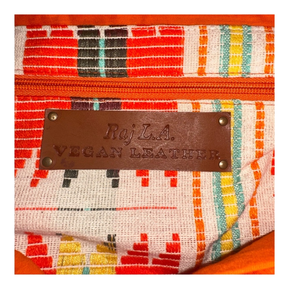 RAJ‎ Vegan Leather Tote Aztec Orange Boho Beach Woven - Picture 4 of 4